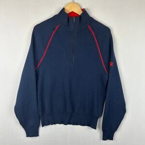 Demetre 1/4 Zip Pullover Sweater 100% Virgin Wool Blue Made in USA Men's Size L